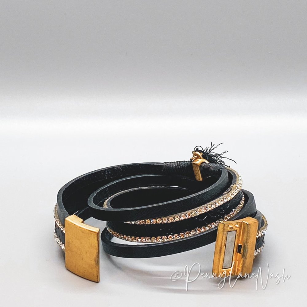 Vintage Black Leather Studded Wrap Clasp with Tassle Bracelet - Picture 6 of 6